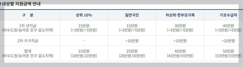 정부지원금 대상별 금액