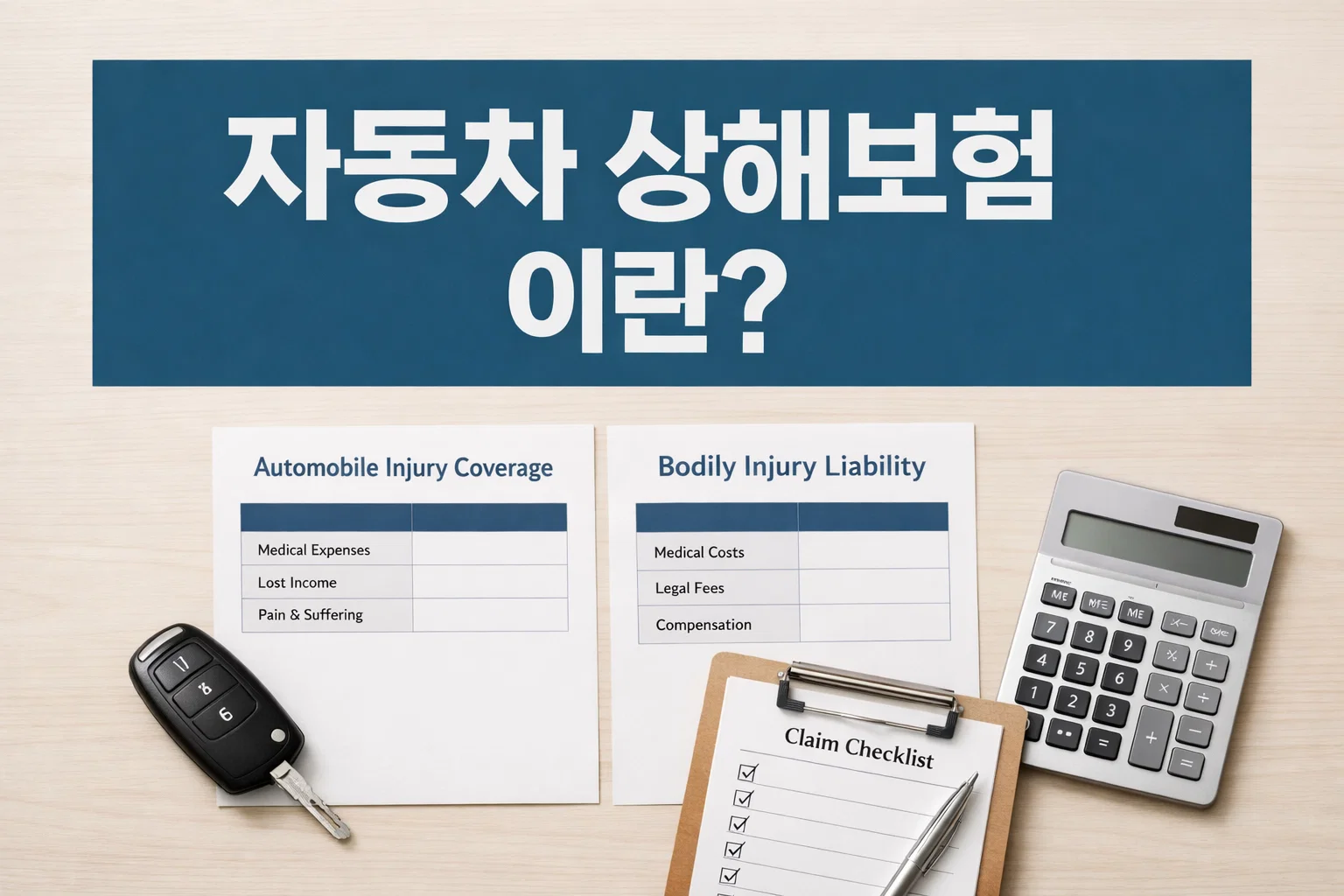 자동차 상해보험과 자기신체사고 보장 구조 차이와 보상 기준을 비교 설명한 자동차보험 인포그래픽 이미지