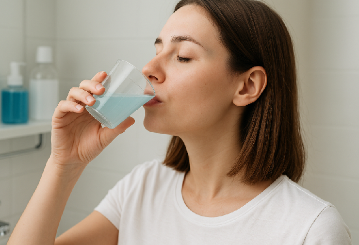 가글하고 있는 여자