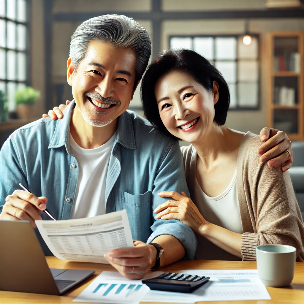 중년 부부의 자산 관리의 행복 이미지