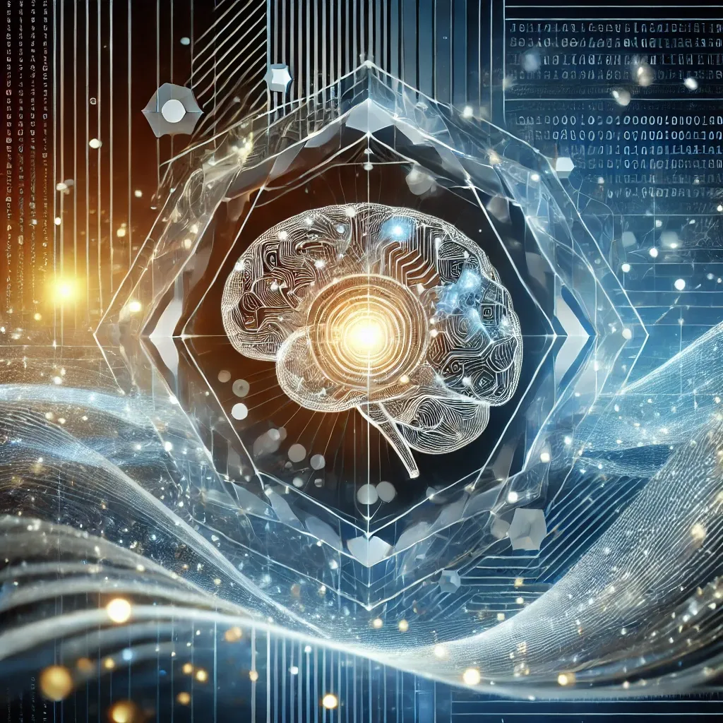 창의성과 혁신을 강조한 추상적 이미지&amp;#44; 중심에 빛나는 뇌와 기하학적 패턴