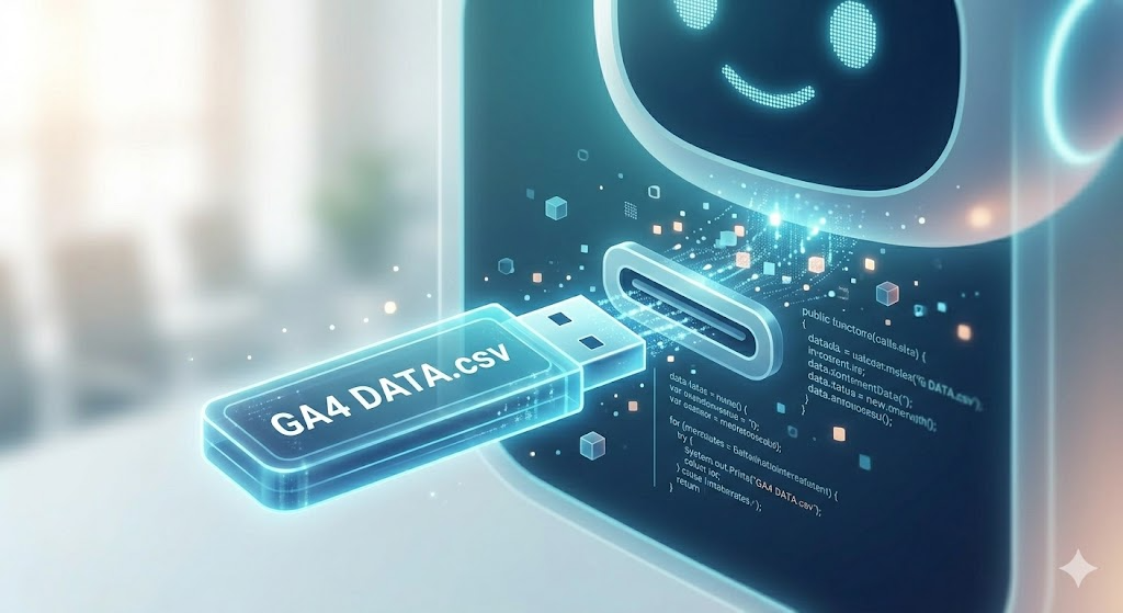 GA4에서 추출한 로우 데이터(CSV)를 AI 툴에 업로드하여 분석을 준비하는 과정