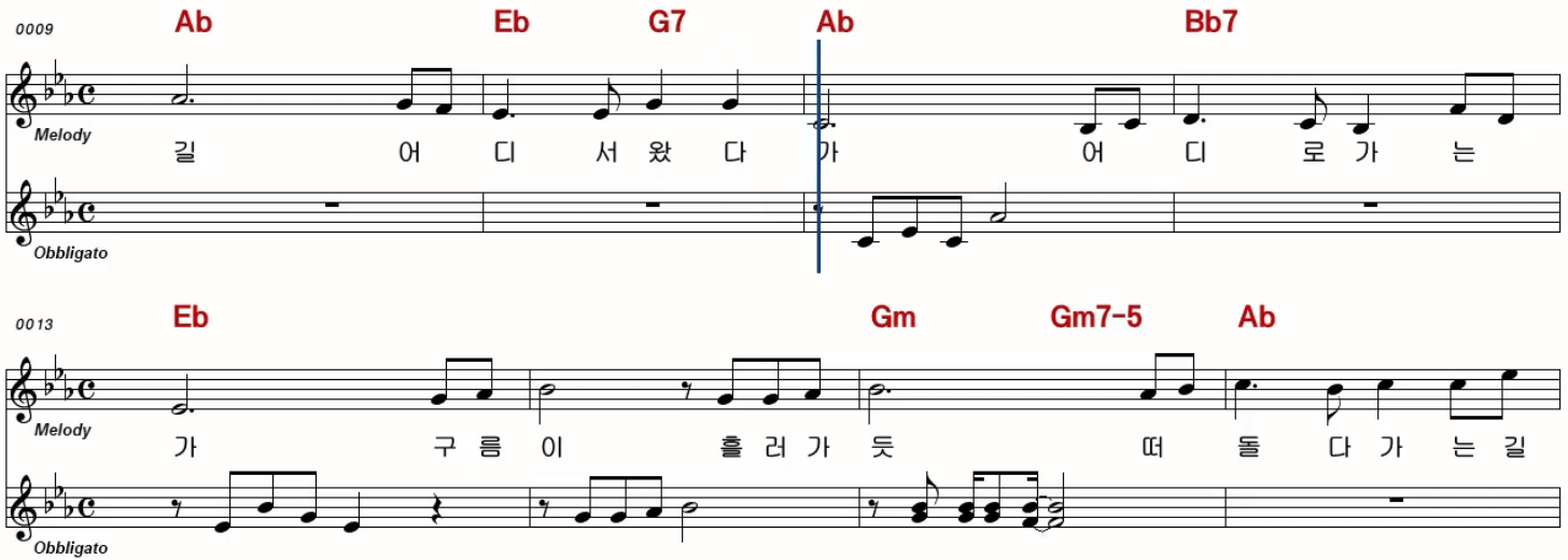 한상일(최희준) 하숙생 악보