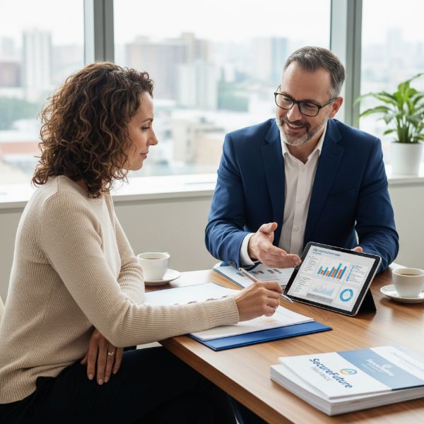 보험 절약을 휘한 상담을 받는 사람
