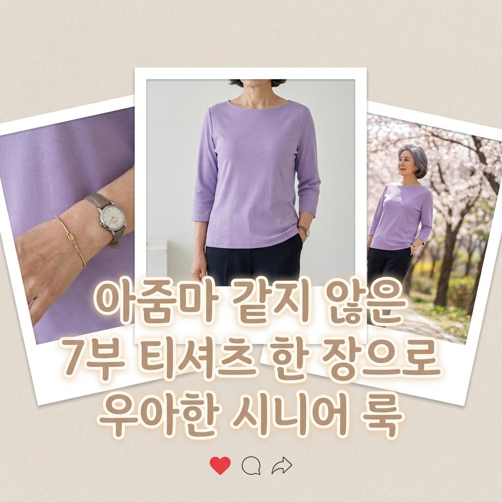 60대 여성 간절기 필수템 7부 티셔츠, 손목만 살짝 보여 여리여리한 봄나들이 코디 비법