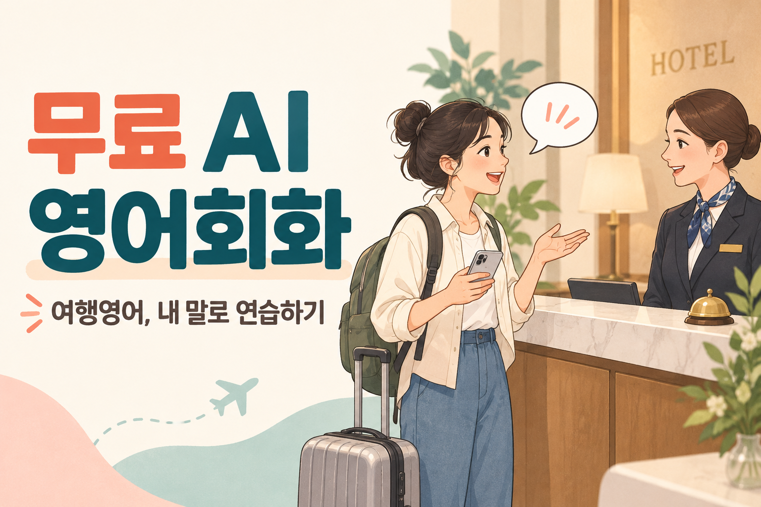 무료 AI 영어회화로 호텔에서 필요한 여행영어를 연습하는 모습