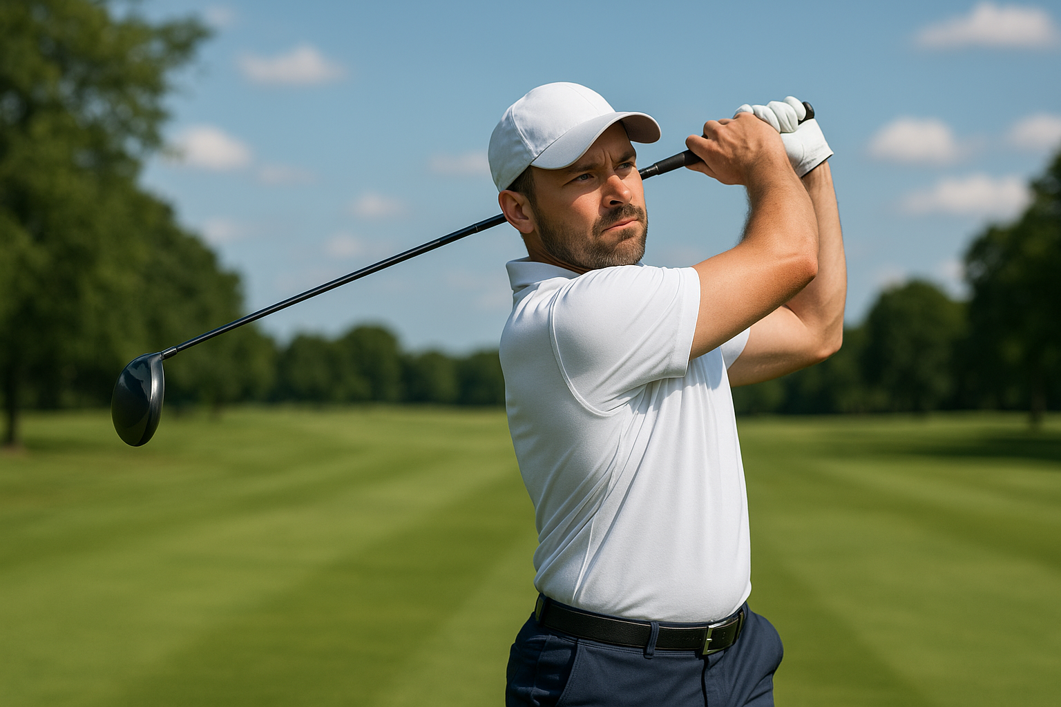 골프 좌 도그렉 우드 치는 모습