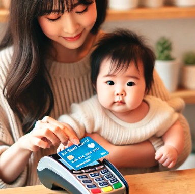 아이사랑카드를 사용하는 엄마의 모습