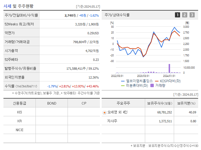 엘브이엠씨홀딩스_기업개요