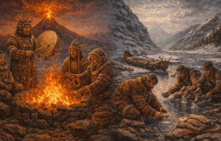 캄차카 원주민들이 불과 물의 제의를 행하는 장면