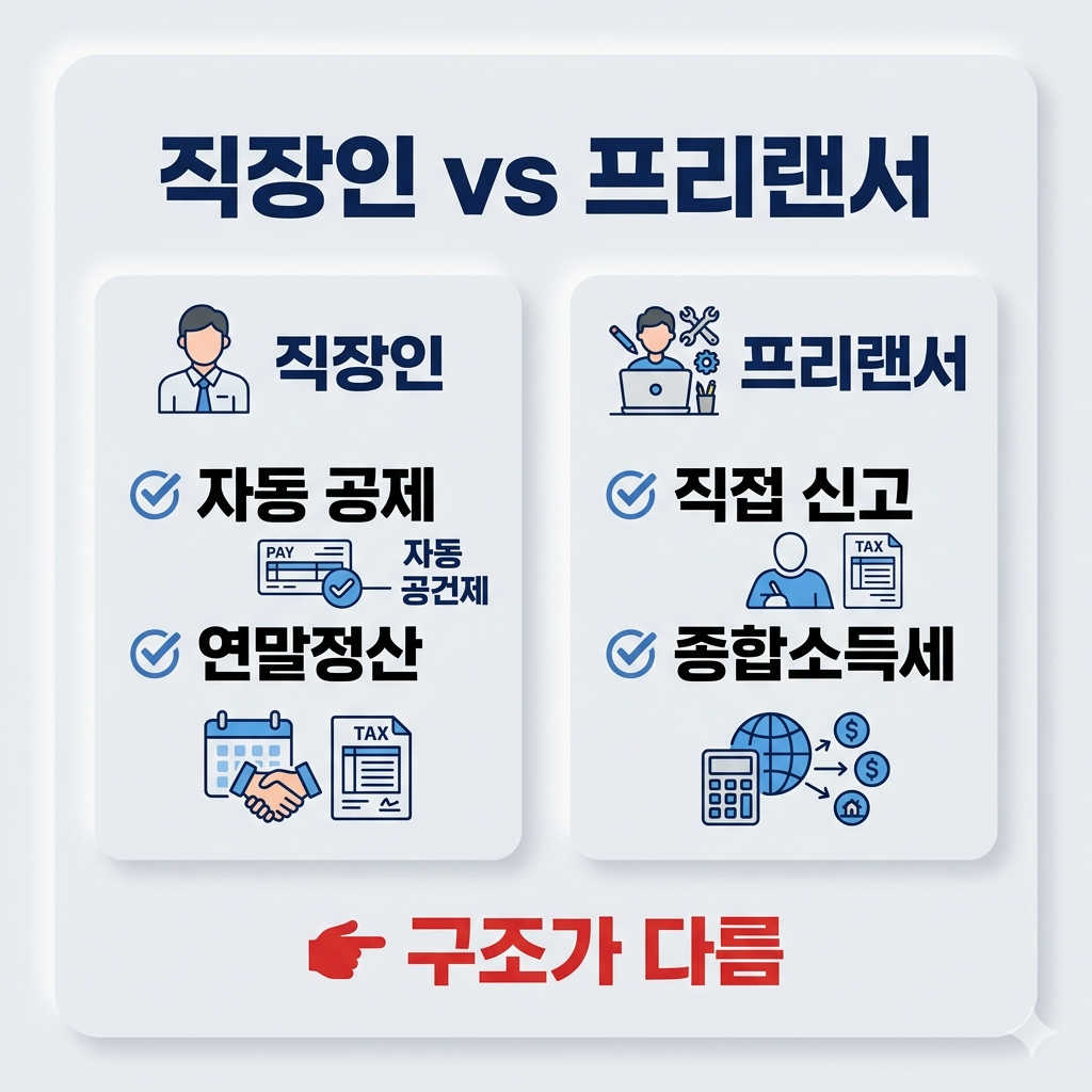 직장인과 프리랜서 세금 차이 핵심 요약 비교 이미지