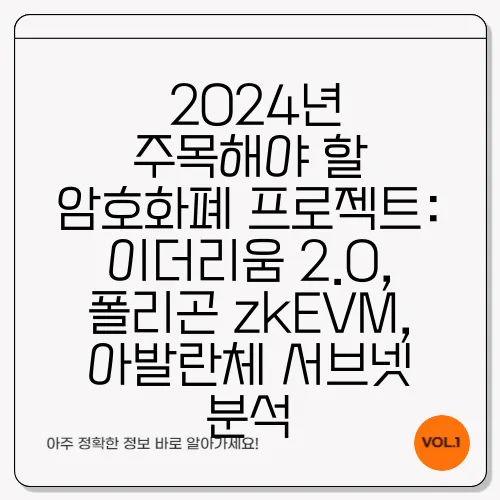 
2024년 주목해야 할 암호화폐 프로젝트: 이더리움 2.0, 폴리곤 zkEVM, 아발란체 서브넷 분석
