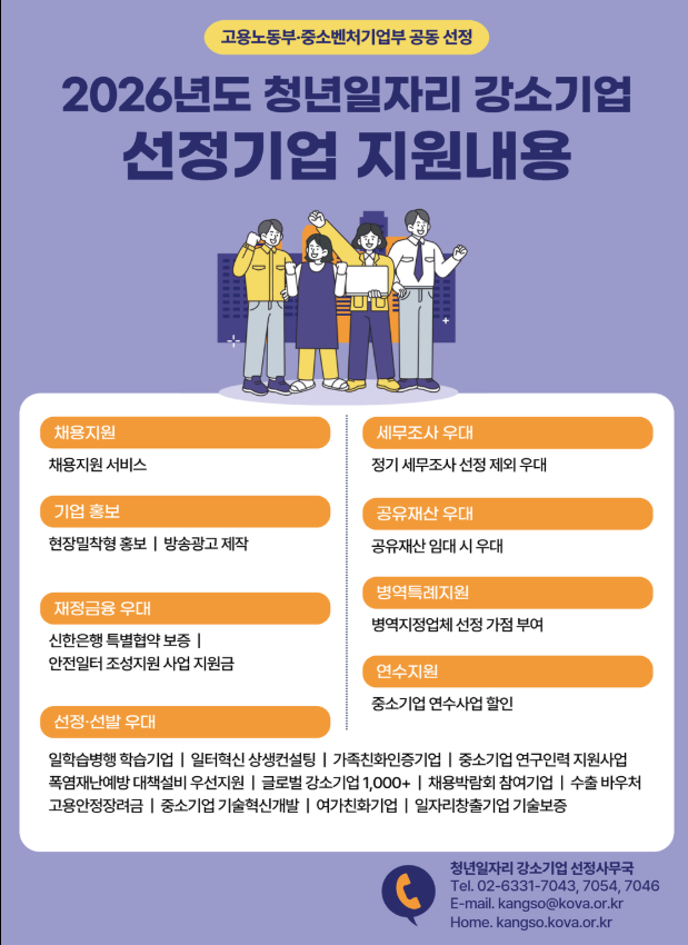 2026년 청년일자리 강소기업 신청,혜택 완전정리 (출처 : 고용노동부,중소벤처기업부업 )