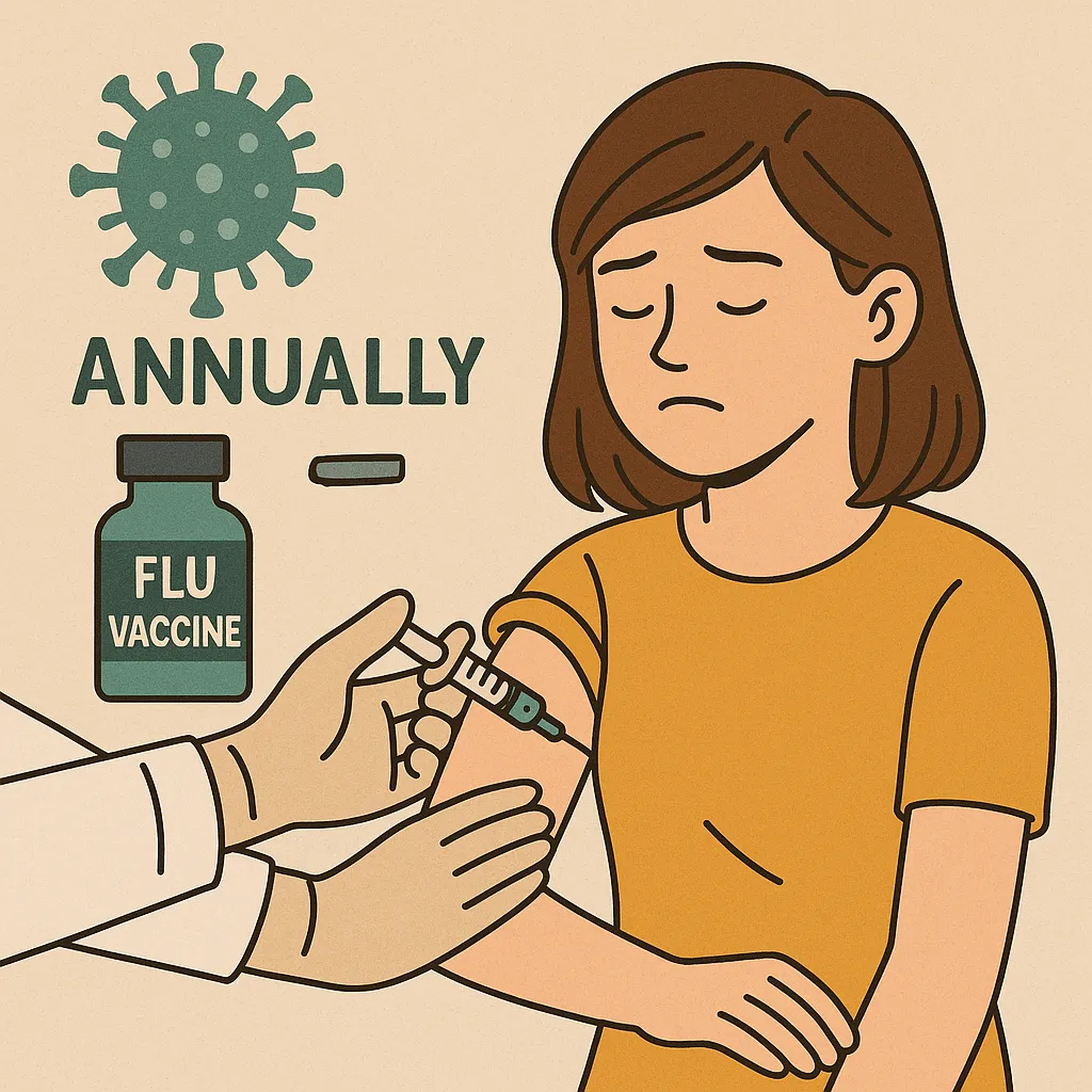 의료진이-환자에게-독감-예방접종을-하는-장면-옆에는-바이러스-아이콘이-표시되어-매년-접종의-중요성을-강조