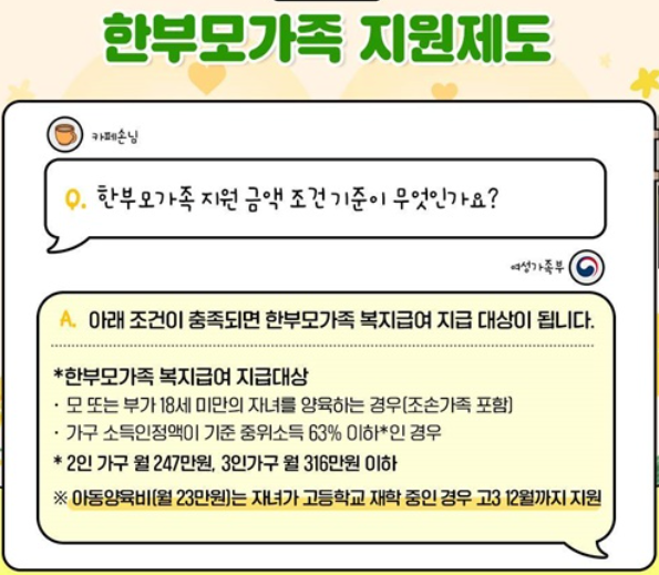 2025년 달라진 한부모가정 지원혜택 자격조건(재산, 소득) 총정리!