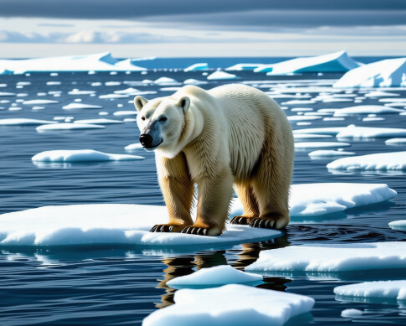 얼음이 녹아 갈 곳이 없는 곰의 모습