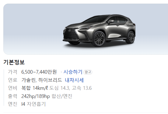 렉서스 NX 350h 기본정보