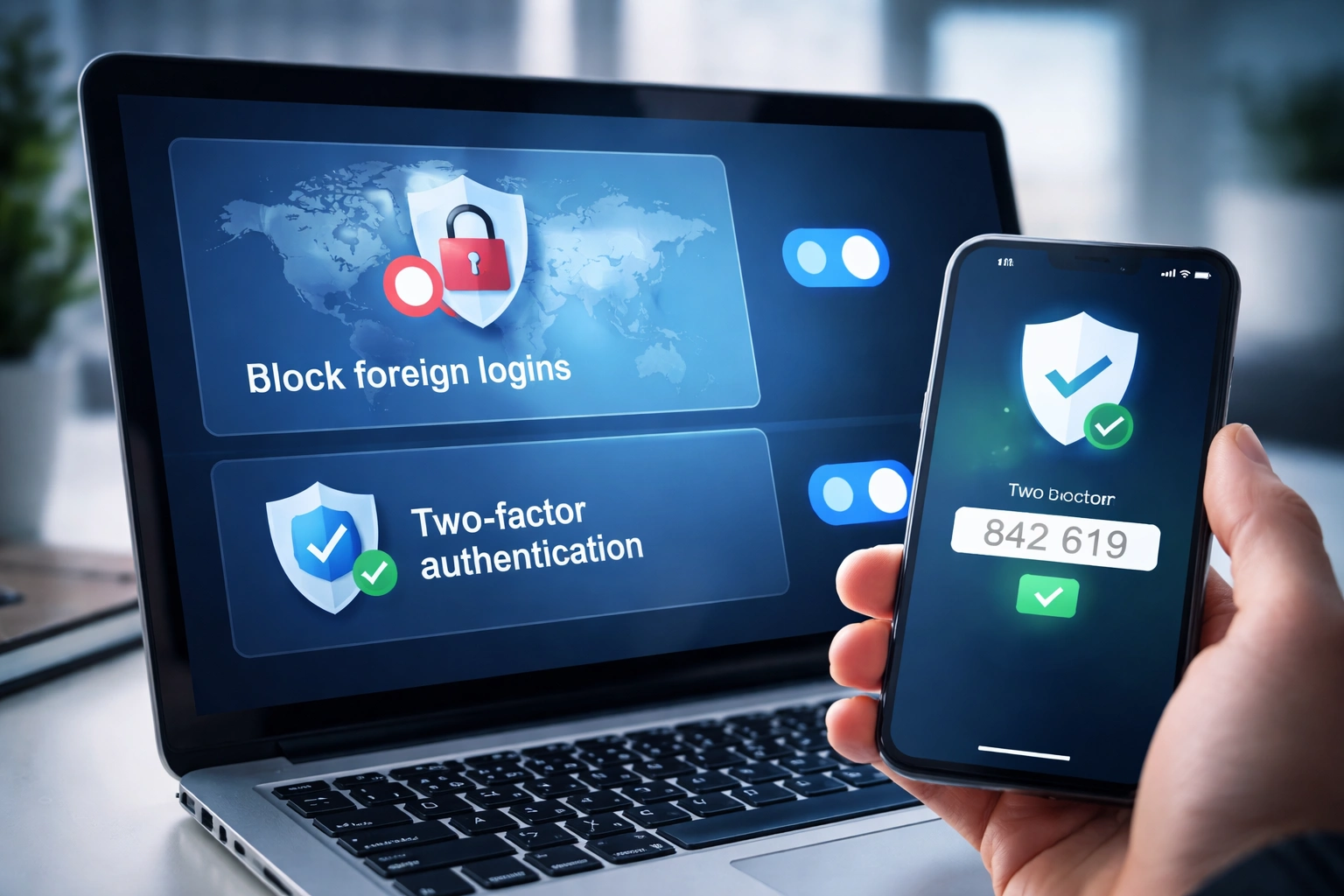 해외 로그인 차단 및 2단계 인증 활성화 화면