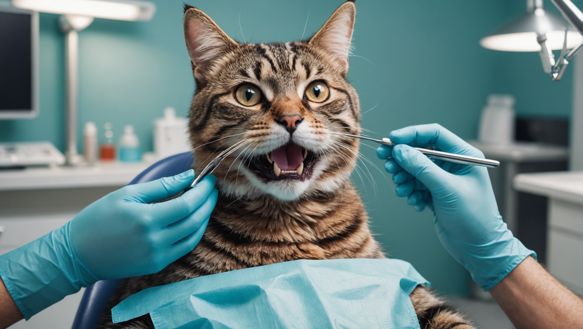 치과 치료를 받는 고양이의 모습