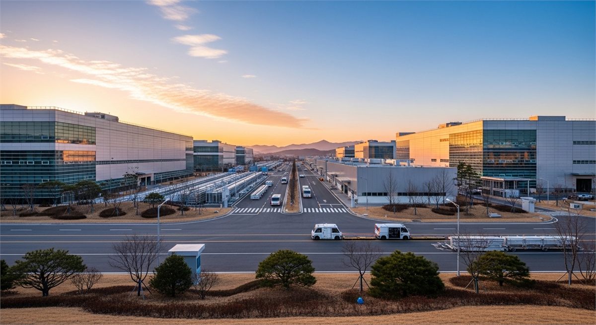 반도체 공장 단지가 넓게 보이는 산업단지 전경