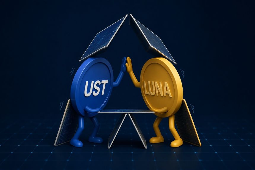 테라 루나 알고리즘 스테이블코인 구조 - UST와 LUNA가 서로를 떠받치는 불안정한 구조 일러스트