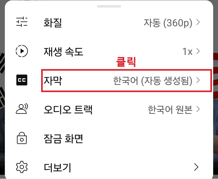 자막 메뉴 클릭함