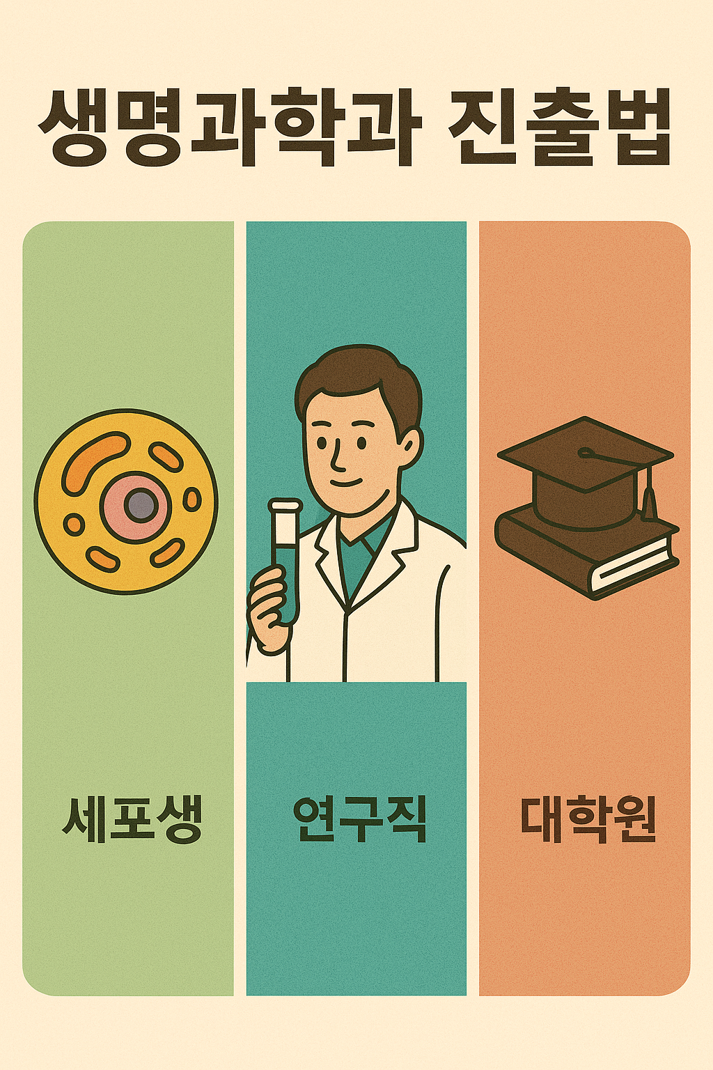 세포생물학, 연구직, 대학원 진학 분야를 설명하는 한국어 정보 이미지