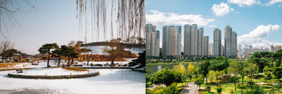 방화수류정과 광교호수공원 전경