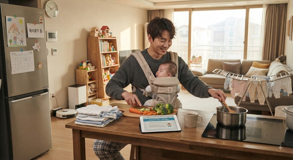 육아휴직 중인 남편이 집안일 하고 있는 모습