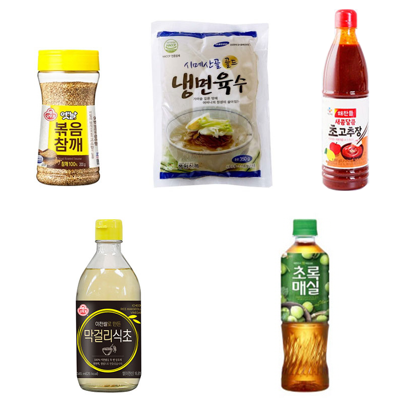 통깨, 냉면육수 , 초고추장 , 식초 , 매실청