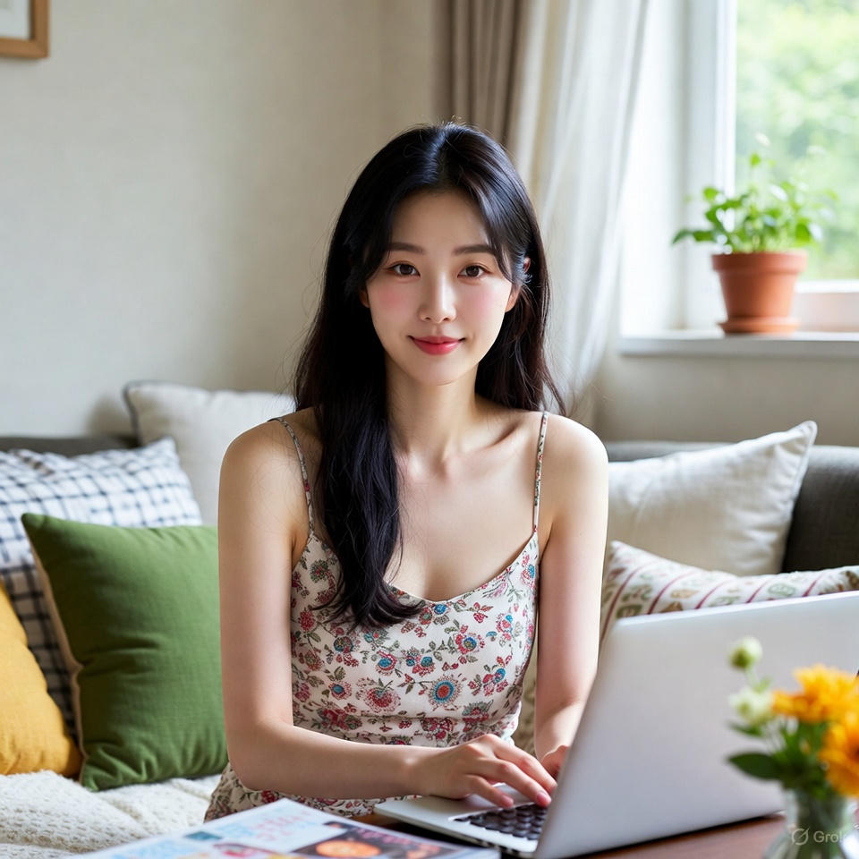20대 여성이 랩탑으로 서울시 청년월세지원 신청하는 모습