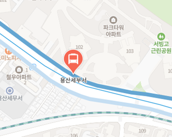 용산세무서에서 인천공항 리무진 공항버스(6030번) 지도 위치
