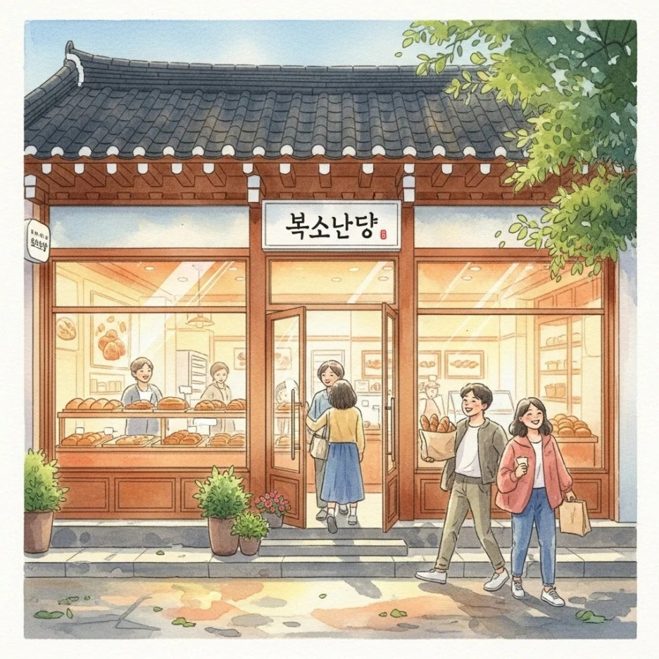 아침 햇살이 비치는 부산당 해운대 본점 입구