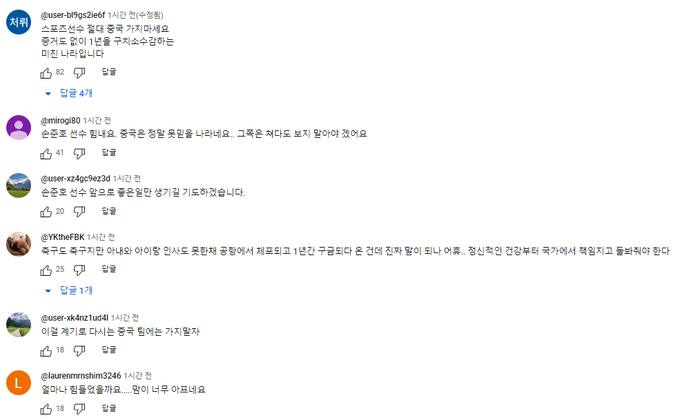 손준호 선수 석방 네티즌반응