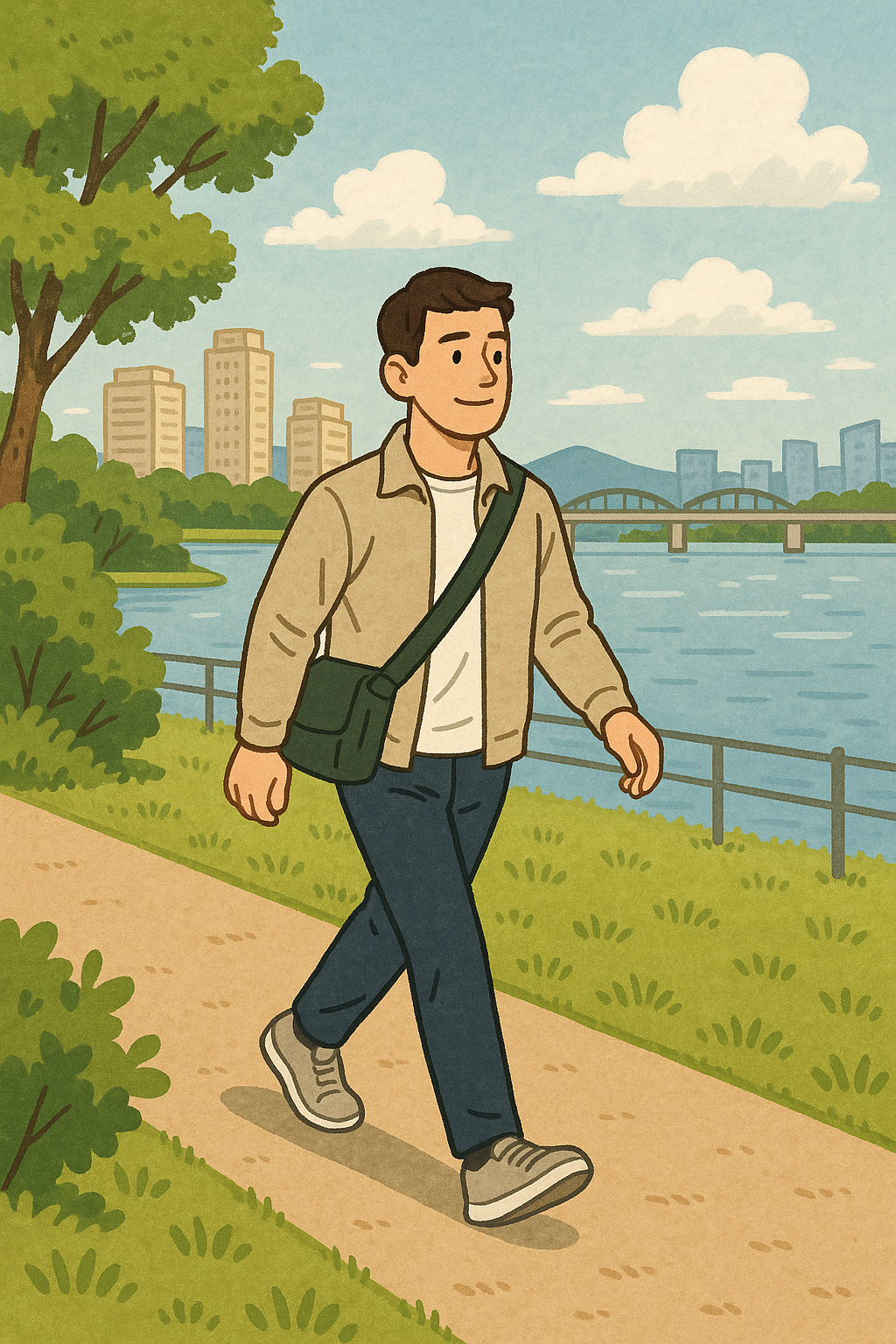 한강 공원을 걷는 30대 남자