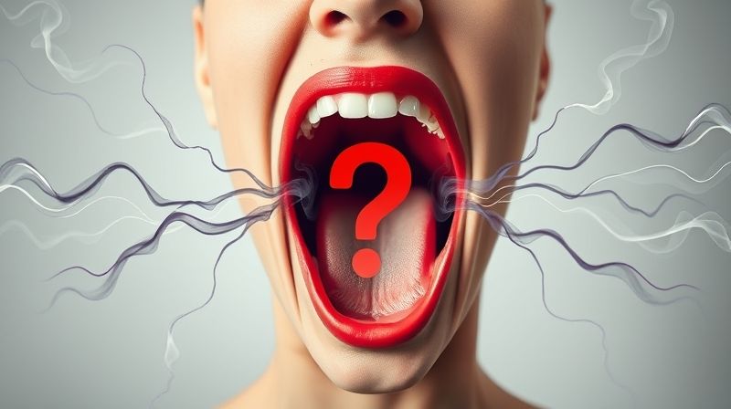 입냄새(구취)의 원인을 찾는 모습 상징