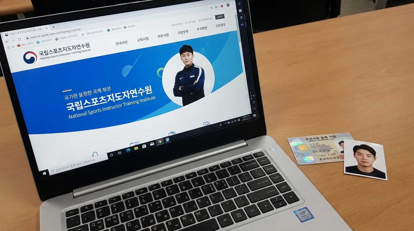 스포츠지도사 원서 접수를 위한 필수 서류와 노트북 화면