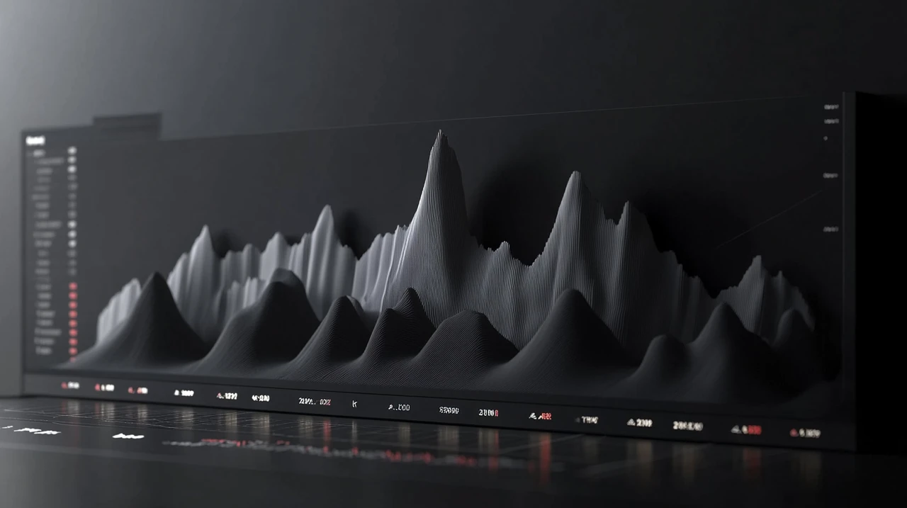 2025년 S&P500 ETF의 성과를 분석한 다이내믹한 금융 차트, 시장 트렌드와 투자자 신뢰를 담고 있는 고해상도 분석