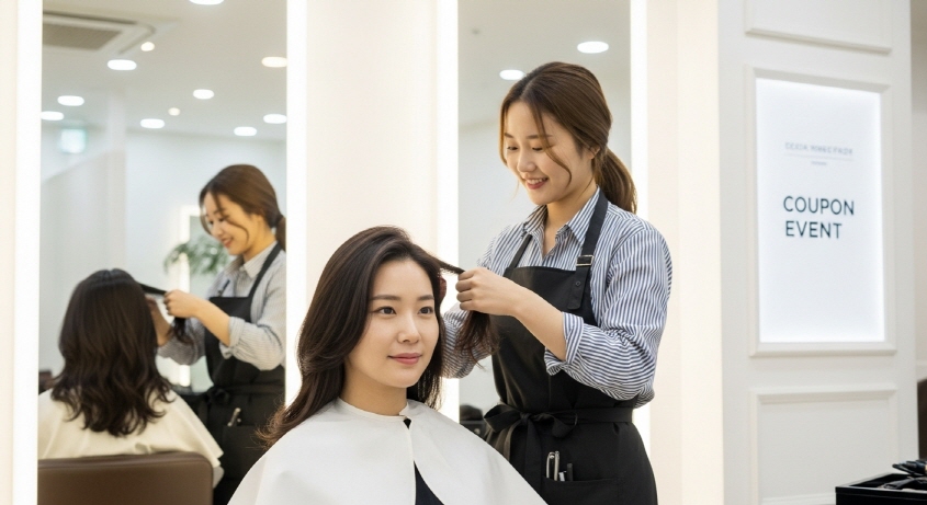 미용실에서 머리 손질 중인 여성