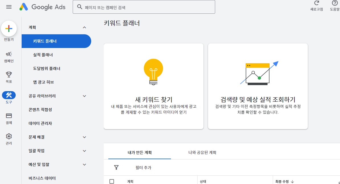 구글 키워드플래너
