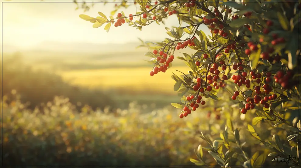 구기자의-효능-구기자-나무가-펼쳐진-초원에-열린-구기자-열매의-모습