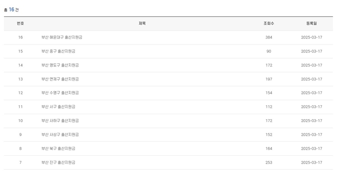 부산시_지역구별_출산혜택_목록_검색방법