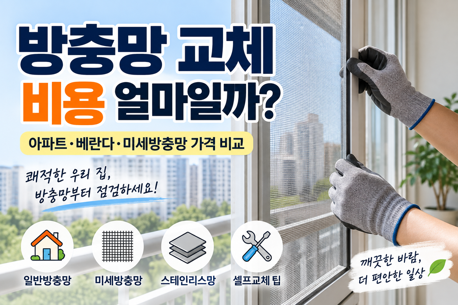 아파트 베란다 방충망 교체 비용과 미세방충망 가격을 설명하는 대표이미지
