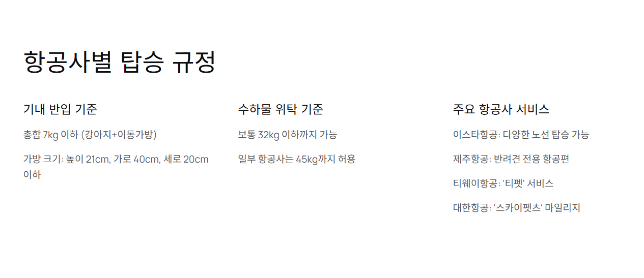 항공사별 탑승 규정