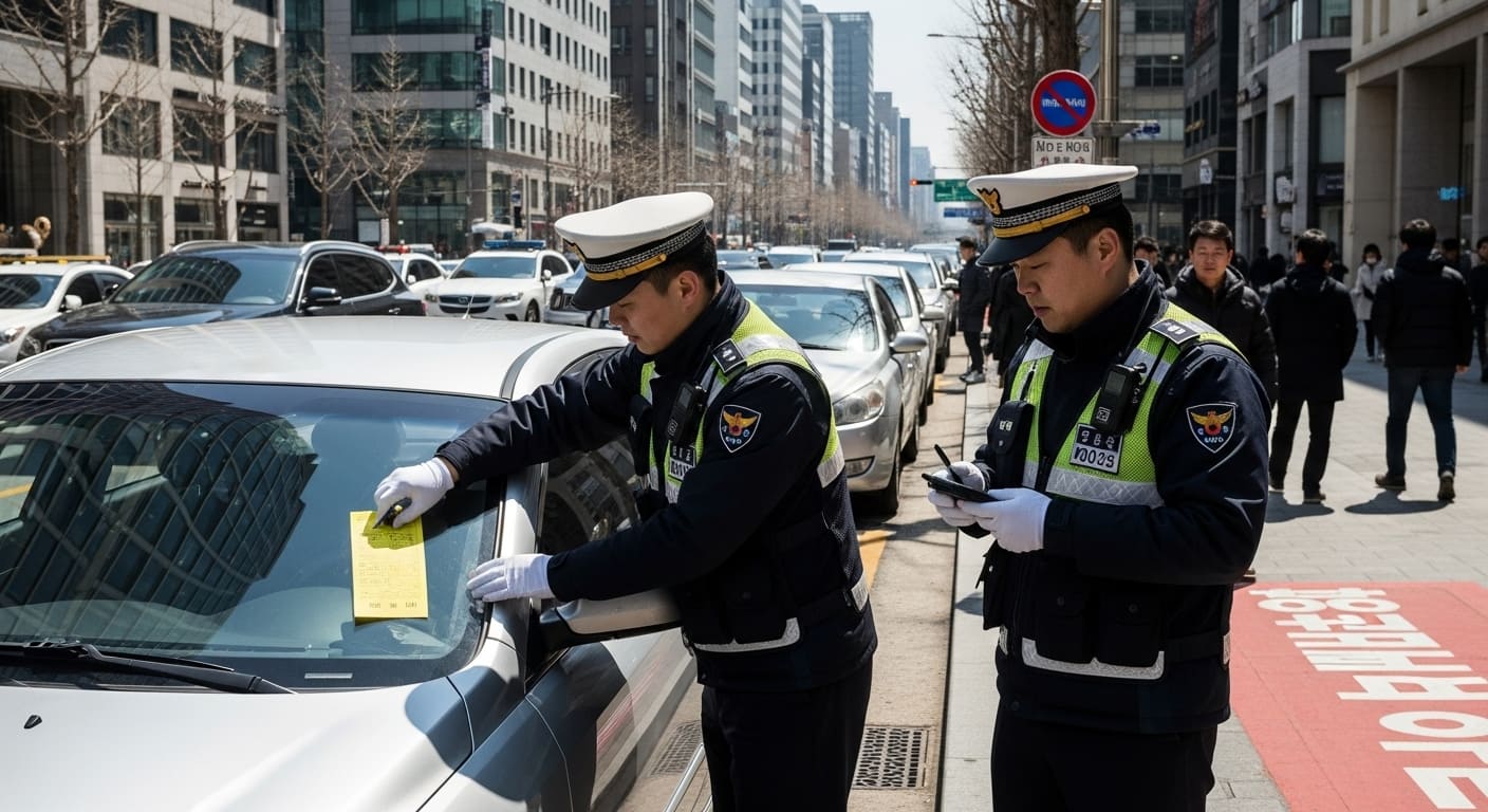 불법 주정차 차량 단속 현장 모습