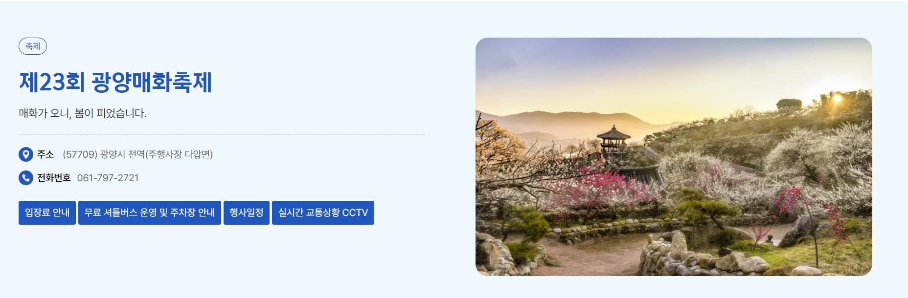 3월 꽃구경 꽃축제 베스트 5: 제23회 광양매화축제