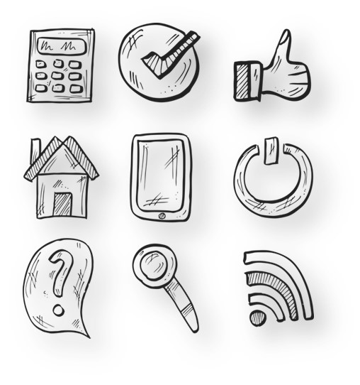 시골지역에서 스마트폰을 사용할 때 데이터를 절약하는 방법 등을 상징한 심볼들