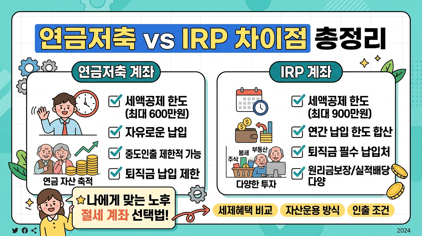 연금저축 IRP 차이점 총정리｜나에게 맞는 노후 절세 계좌 선택법