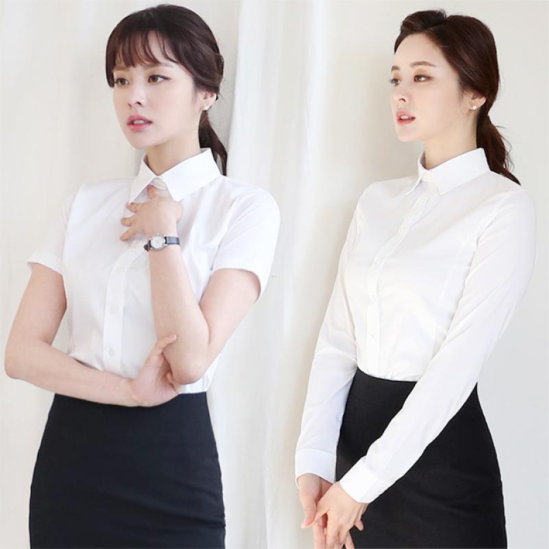 고급셔츠 여성 화이트 면접 블라우스 여자 슬림핏 남방 반팔 긴팔 (XS-4XL)