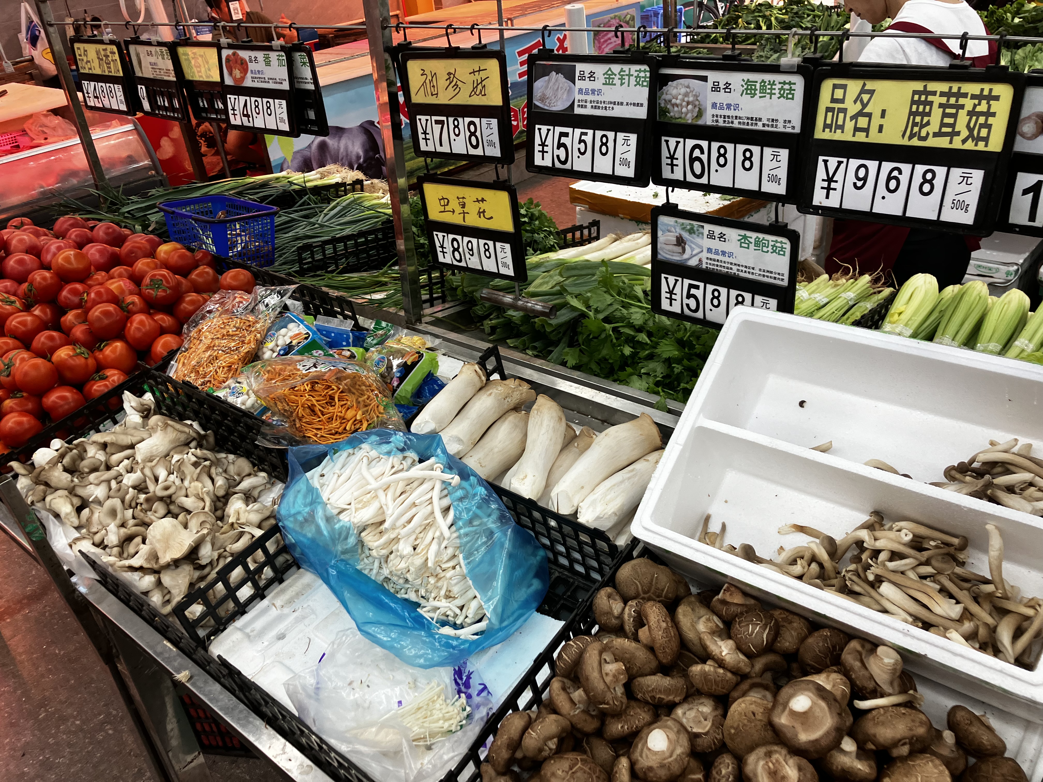 중국의 마트에서 보는 야채와 채소